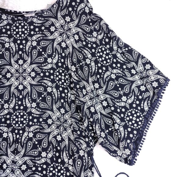 Ariat Dark Blue Western Bandana Print Tassle Batwing Blouse With Hidden Belt - Picture 2 of 7